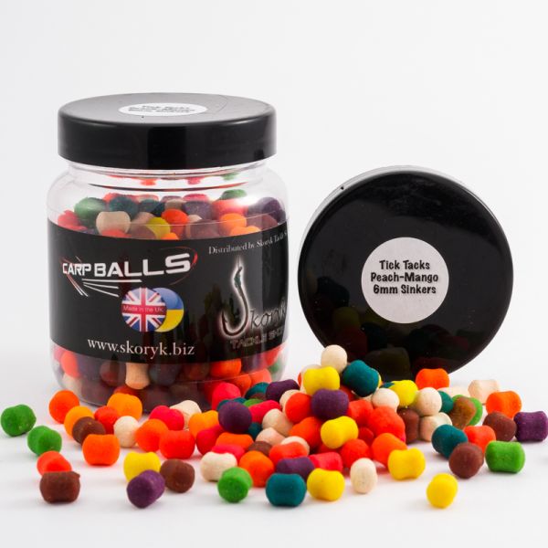 Бойли Carp Balls Tick Tack Sinkers - Тонучі - Ø6 мм - Peach and Mango (Персик та манго)