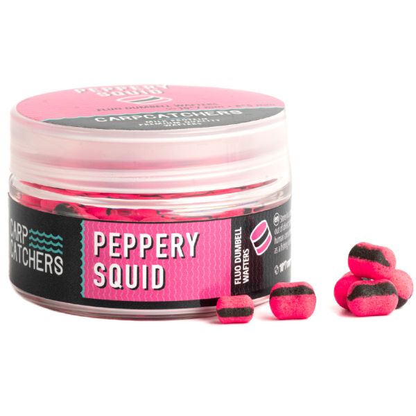 Бойли Carp Catchers - Peppery Squid - Fluo Dumbell Wafters 10*7 та 8*5 мм - Mix - Pink & Black stripe - Двоколірні