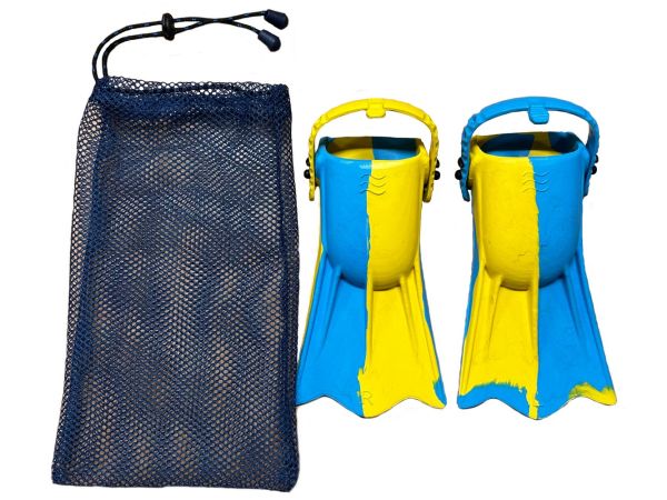 Ласти дитячі для басейну з відкритою п'ятою - Розмір 16,5-22,5 (100-140 мм) - Жовто/блакитні