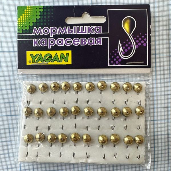 Мормишка карасева для літнього кивка - YAGAN - №5 - Вічко середнє - 1.3 г - Ø8 мм - Гачок Kumho №5 - Золото