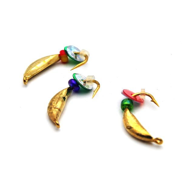 Мормишка Вольфрамова Банан з бісером - Золото - 10 шт./уп