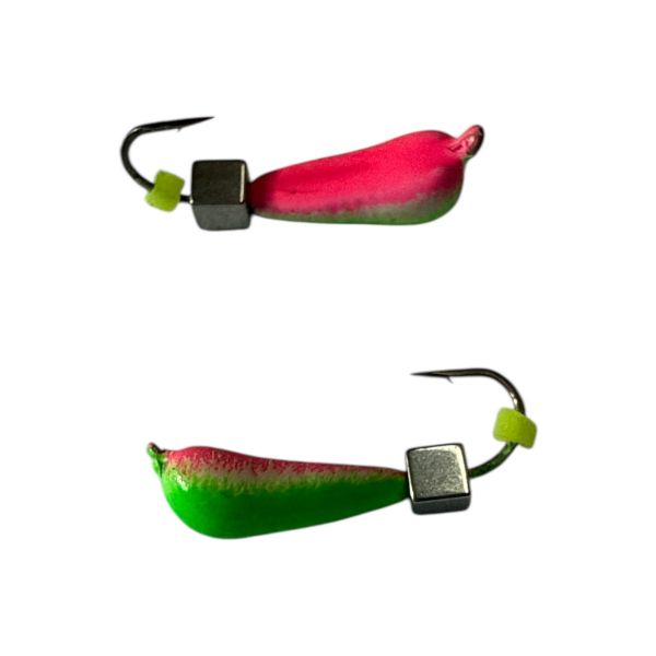 Мормишка Вольфрамова "Латишка" Грушка - З кубиком срібло - Ø3,3 мм - 0,7 г - Зелено-червоний - Латвія