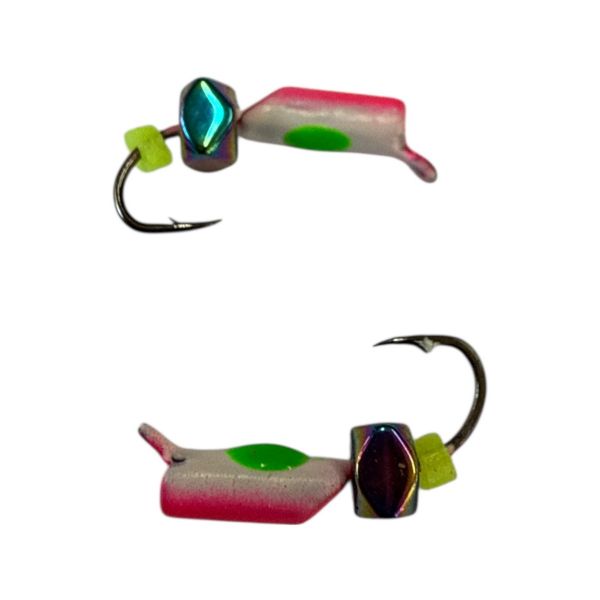 Мормишка Вольфрамова "Латишка" Гвоздик - Міні з кубиком хамелеон - Ø2,1 мм - 0,3 г - Рожево-біло-зелений - Латвія