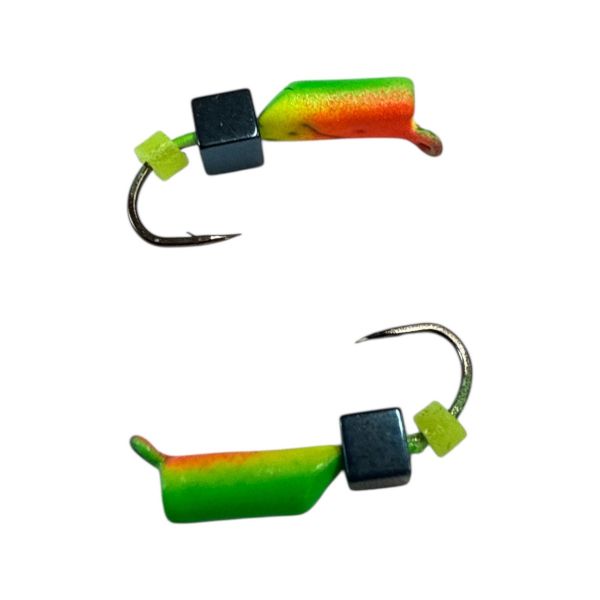 Мормишка Вольфрамова "Латишка" Гвоздик - Міні із кубиком синій - Ø2 мм - 0,3 г - Зелено-червоний - Латвія