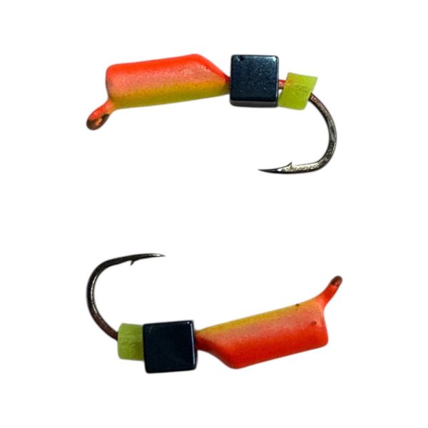 Мормишка Вольфрамова "Латишка" Гвоздик - Міні із кубиком синій - Ø2 мм - 0,3 г - Червоно-жовтий - Латвія