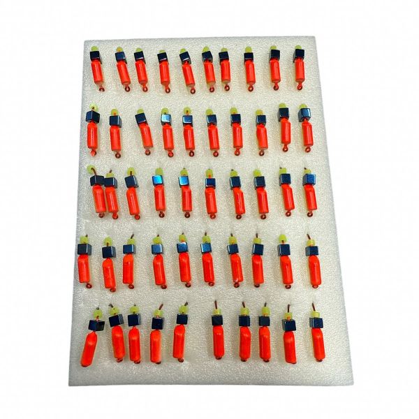 Мормишка Вольфрамова "Латишка" Гвоздик - Міні із кубиком синій - Ø2 мм - 0,3 г - Червоно-жовтий - Латвія