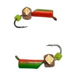 Мормишка Вольфрамова "Латишка" Гвоздик - Міні з кубиком мідь - Ø2,1 мм - 0,4 г - Зелено-червоний - Латвія