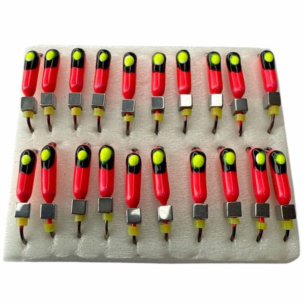 Мормишка Вольфрамова Володимирська Гвоздик - З кубиком срібло - 2.5 мм - 0.5 г - Червоний з чорно-жовтою точкою - Арт.591