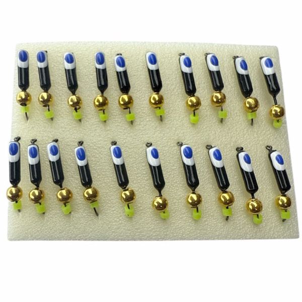 Мормишка Вольфрамова Володимирська Гвоздик - З кулькою золото - 3 мм - 0.5 г - Чорний з біло-синьою точкою - Арт.607