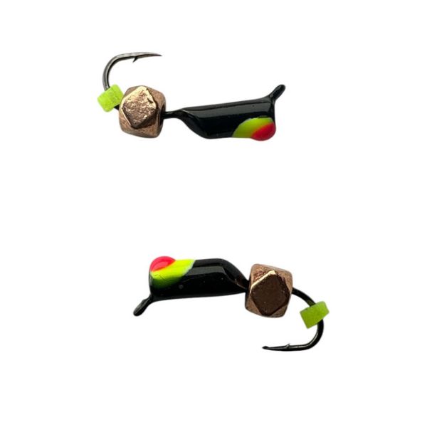 Мормишка Вольфрамова Володимирська Гвоздик - З шестигранником золото - 2 мм - 0.4 г - Чорний з жовто-червоною точкою - Арт.610