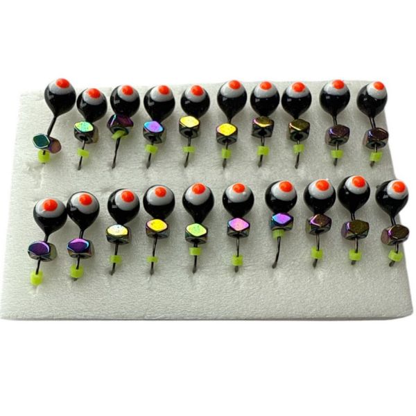 Мормишка Вольфрамова Володимирська Куля Гранений з кембриком - З кубиком хамелеон - 4 мм - 0.7 г - Чорний з червоно-білою точкою - Арт.604