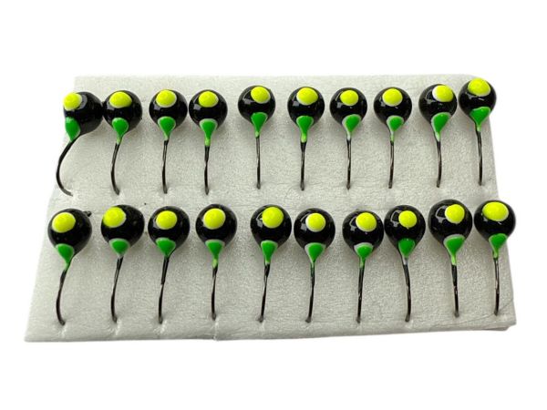 Мормишка Вольфрамова Володимирська Куля Гранена з кембриком - Фарбована - 4 мм - 0.6 г - Чорний з жовтою та зеленою точками - Арт.637