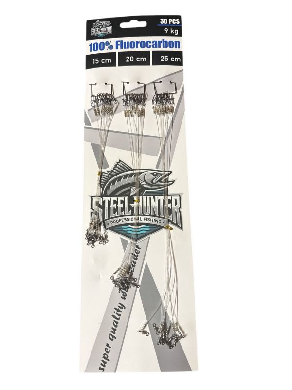 Набір повідців "Steel Hunter" Fluorocarbon 15см/20см/25см - 30 шт/уп