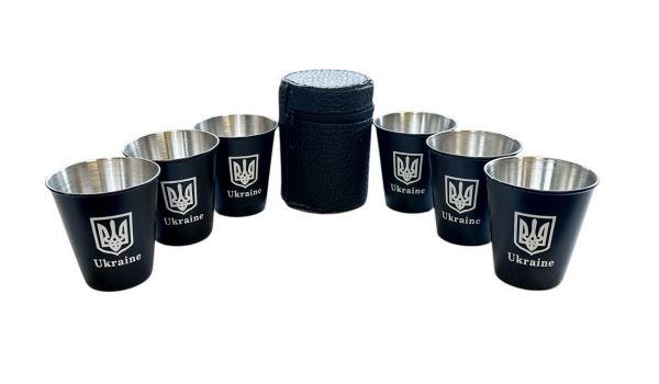 Набір стопок обтягнутих шкірою "Україна" - PM-20-6 - У шкіряному чохлі - 6 шт.