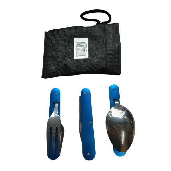 Набір туристичний Traveler 3в1 (ложка, вилка, ніж) - 8003 - Металевий - Синій