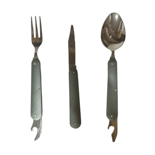 Набір туристичний Traveler 3в1 (ложка, вилка, ніж) - 8003 - Металевий - Сірий