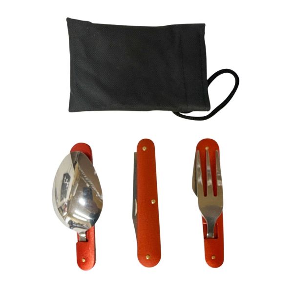 Набір туристичний Traveler 3в1 (ложка, вилка, ніж) - 8003 - Металевий - Червоний