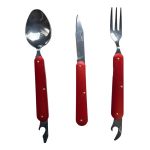 Набір туристичний Traveler 3в1 (ложка, вилка, ніж) - 8003 - Металевий - Червоний