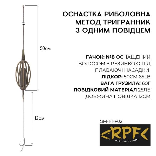 Оснащений Монтаж RPF Метод-тригранник з одним гачком №8 оснащений волосом gm-rpf02