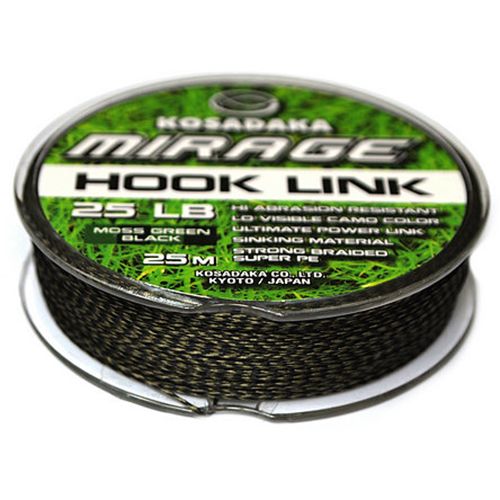 Поводочный материал Kosadaka Mirage Hook Link - Плетеный - Тонущий - Хаки-черный - 25 м