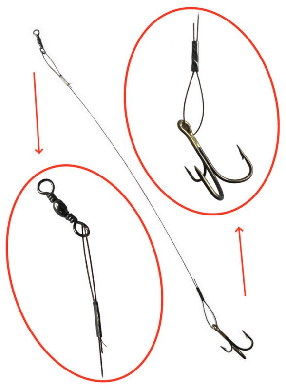 Поводок Black Dog - С тройником и вертлюгом - Сталь - 25 шт/уп