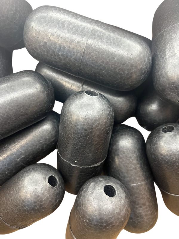 Поплавок для рибальських сіток №13К - Ø45 мм - L110 мм - Отвір Ø10 - Чорний фарбований