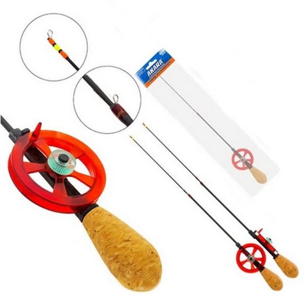 Вудка зимова телескопічна Akara Ledeer M 455 - З котушкою - З кільцями - Red