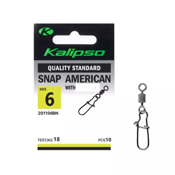 Застежка с вертлюгом Kalipso Snap American with swivel 2011 - 06BN - №6 - Чёрный никель - 18 кг - Сталь - 10 шт/уп