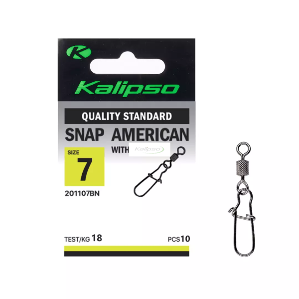 Застібка з вертлюгом Kalipso Snap American with swivel 2011 - 07BN - №7 - Чорний нікель - 18 кг - Сталь - 10 шт/уп