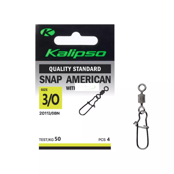 Застібка з вертлюгом Kalipso Snap American with swivel 2011 - 3/0BN - №3/0 - Чорний нікель - 50 кг - Сталь - 4 шт/уп
